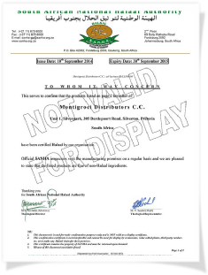 Click to view our Halaal Approved Certificate